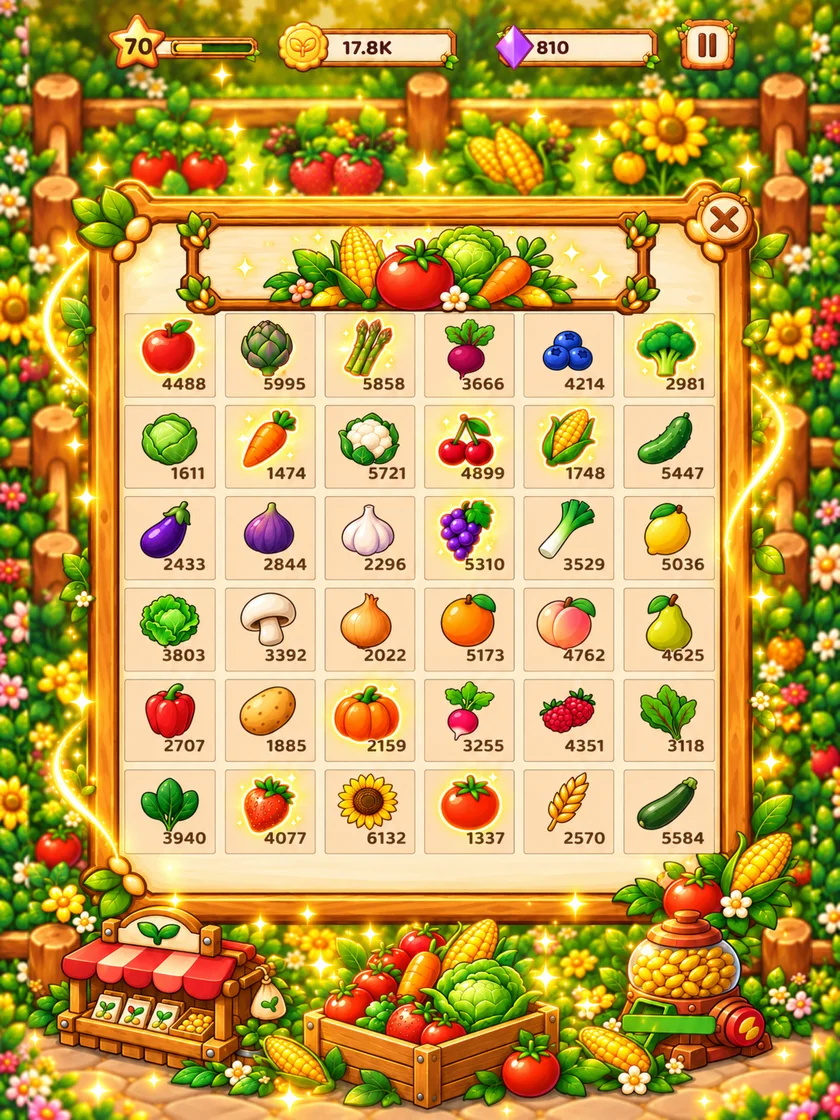 Inventory showing the farm’s collection of harvested produce
